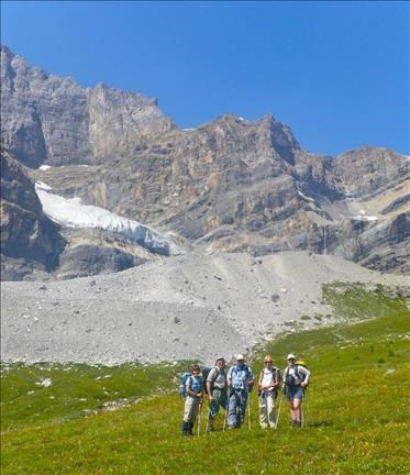 Entering the upper meadows with glacier on Watermelon SW