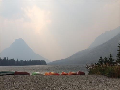A smoky view of Two Medicine Lake (photo by Madeleine)