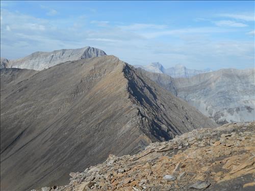summit of Highwood Ridge looking west showing scramble route