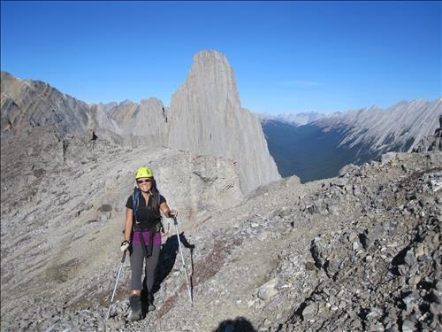 Susan on ridge leading to Mt. Edith north peak Susan on ridge leading to Mt. Edith north peak