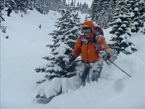 John in the gully descending off Hilda Ridge