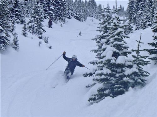 JM in the gully descent from Hilda Ridge