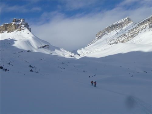 Skiing down towards Mosquito Creek