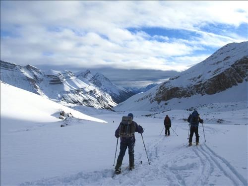 Skiing down into Mosquito Creek drainage