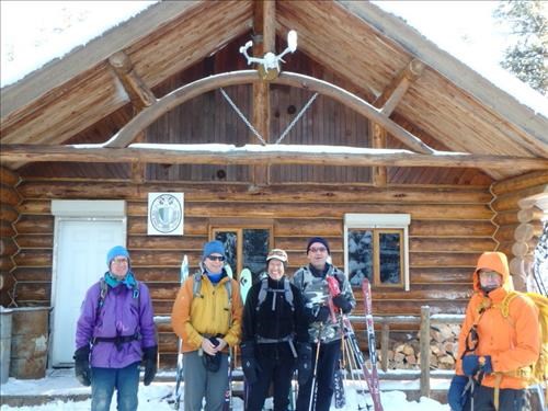 At ACC hut; David, Philip, Wallace, Carl and Damian