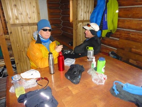 {154 ph c} and {1368 Wallace King} finish lunch at Elk Lake ACC Hut