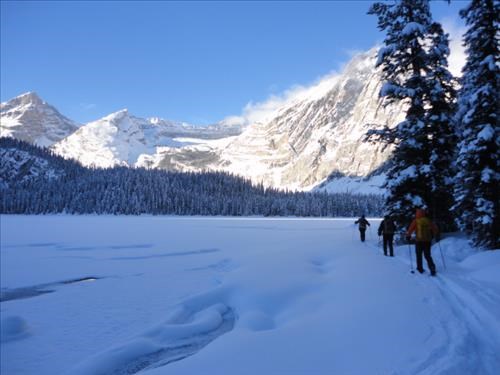 Ramblers on frozen Lower Elk Lake, BC