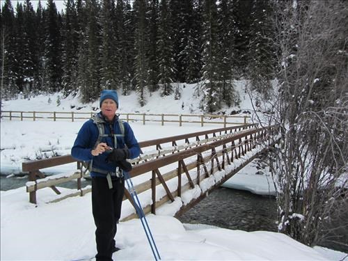{154 Philip Creery} at upper Spray River bridge, trying out his new camera