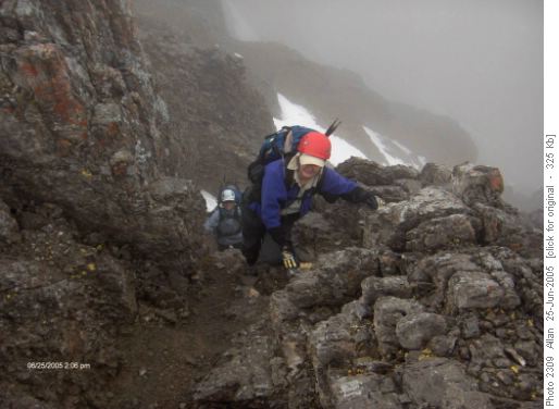Climbing Centre Peak of Mt Edith