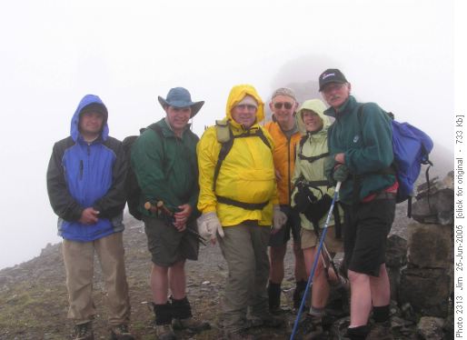 Ricardo, Mark, Dave, Jim, France, Tony in front of the true summit of EOR.