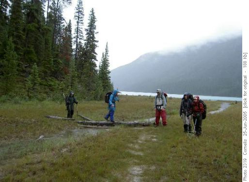 Crossing onto the Glacier River washout just W of Glacier Lake