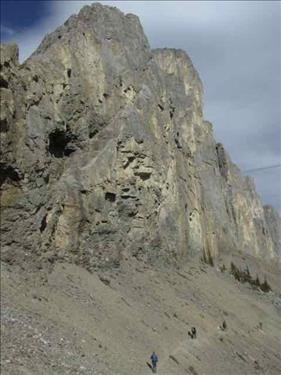 Bare and warm scree side of Yam