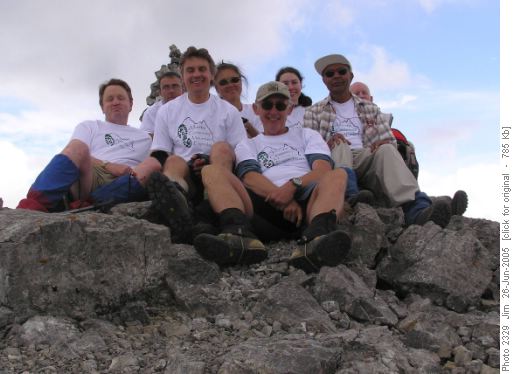 Jim, Jerome, Gary, Susan, Jim, Kerry, Ghulam and Greg celebrate on the summit of Mount Baldy. Jim, Jerome, Gary, Susan, Jim, Kerry, Ghulam and Greg celebrate on the summit of Mount Baldy.