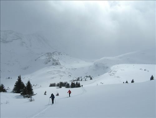 Touring up to the North Pass with South Burstall Pass in the background