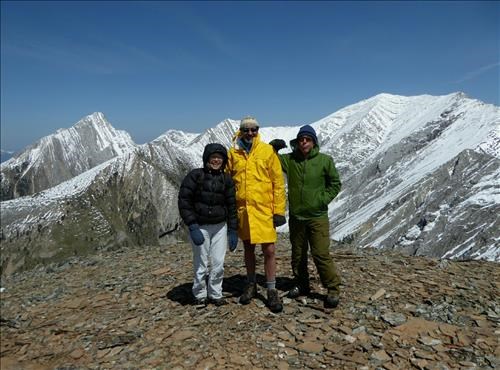 Shirley, Francisco and Chip on the summit. Old Baldy on the left and Mt McDougall the right.