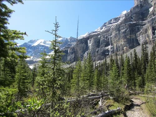 Stanley Glacier Basin with many waterfalls