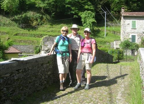 Ginger, Damian & Barb on bridge over Sanagra river