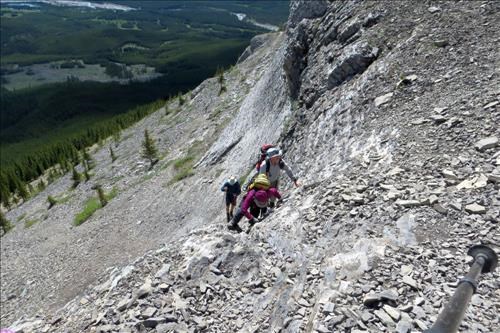 Jeanette working her way up the crevice