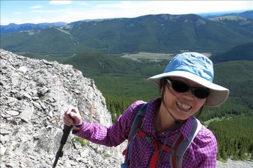 Suzy happy she was able to make the scramble below the ridge 