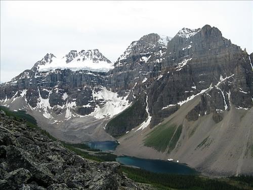 Consolation lakes with Mt. Fay, Quadra and Bident in the background