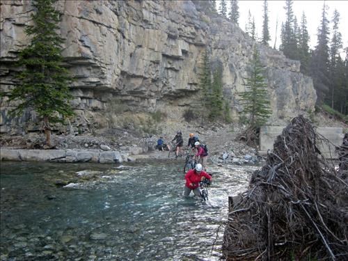 Fording Elbow river by the washed out bridge July 3rd 2016