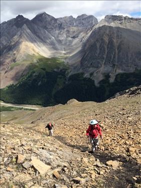 Nearing the north summit of Highwood Ridge with Ptarmigan Cirque in background