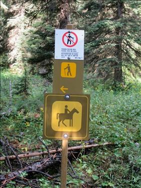 The sign where to turn off on to the old decommissioned trail