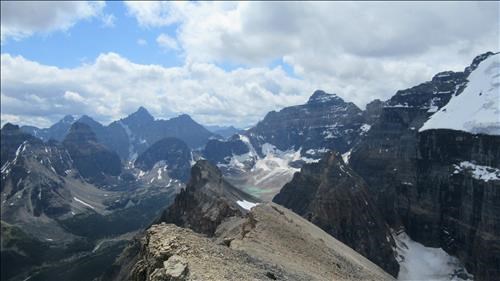 Looking South from the col towards the valley of the Ten Peaks