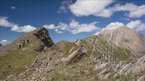 Walking back down the grassy ridge