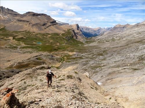 Janice Making her way up to Dolomite Pass S.