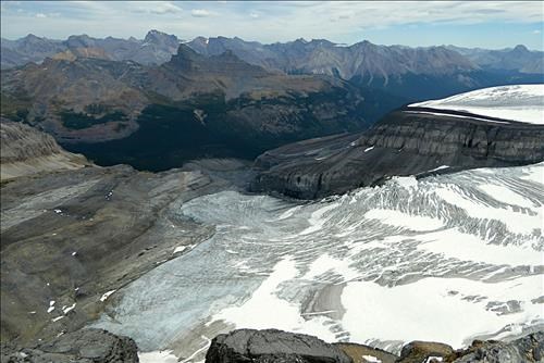 Looking down at the toe of Hector Glacier.