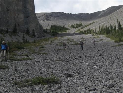 Coming down scree slope on west side of peak #4