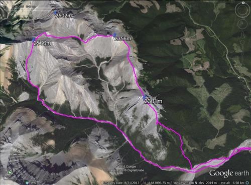 GPS track of the route we took over peaks #1, #2, #4
