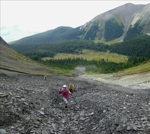 Starting up the gully.