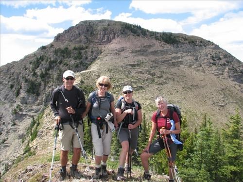Pat, Ginger, Carole, Susan with final route to Forster Mountain summit