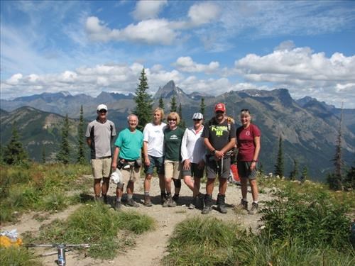 Pat, Carl, Madeleine, Ginger, Carole, Bill, Susan--Mt. St. Nicholas on horizon