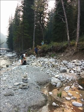 On the return it is easier to pickup the old trail in places.