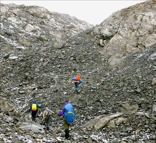Navigating our way to the col.