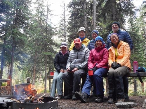 Yoko, Bill, Philip, Susan, Rosanne, Ivan, Suzy at Mosquito creek backcountry CG (MO5)