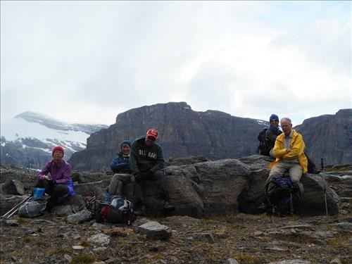 taking rest before heading to South Molar pass from rocky ridges