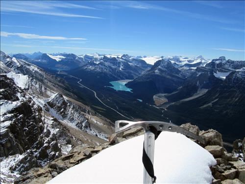 Peyto and Bow Lakes from the summit ridge