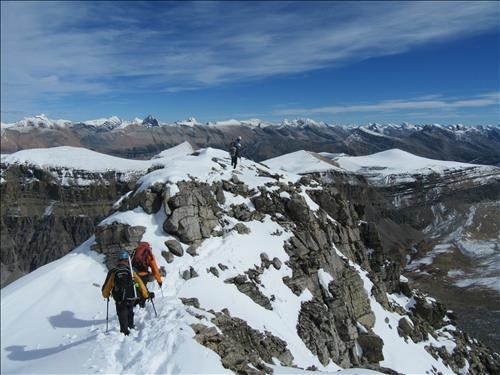 Getting ready to drop off the summit ridge 