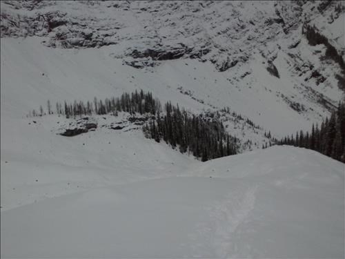 view down towards the headwall