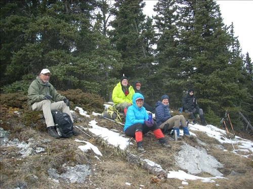 Group on Mt. Mann bundled up due to the wind
