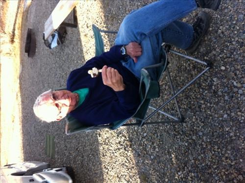 Eating ice cream bar on November camp-out