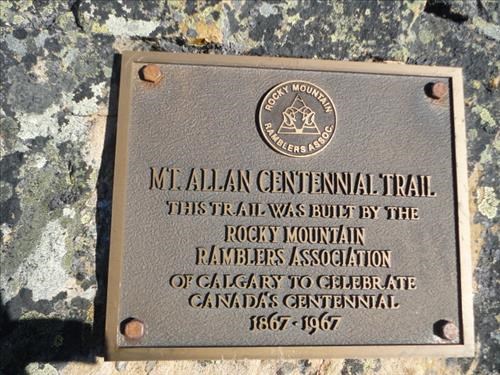 Mount Allan Centennial trail plaque in good shape November 2016.