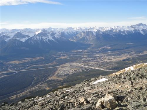Canmore from near summit of Mt Grotto.