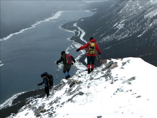 Susan, Bill and Ivan picking their way down.