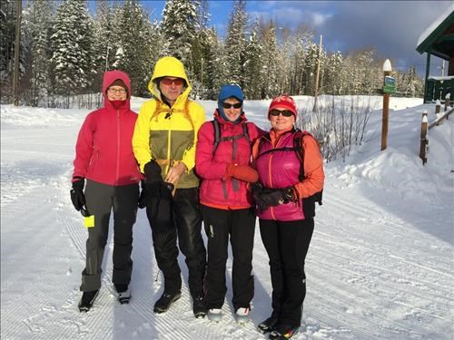 Blackjack Track set trails at Red Mountain Ski Resort-1412 {1412 Marg Saul}, {0 Damian Gagon}, {0 Christine Groetefeld},and {213 Maria Nemethy}. 