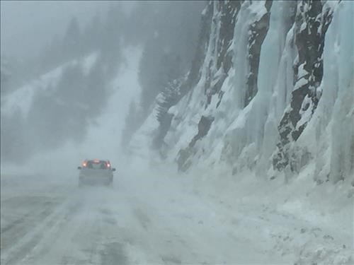 Returning from Kootenay Pass due to a nasty snow storm-following Christine's car
